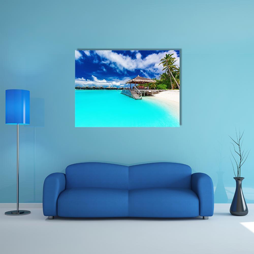 Tropical Beach Under Cloudy Sky Canvas Wall Art-1 Piece-Gallery Wrap-48" x 32"-Tiaracle