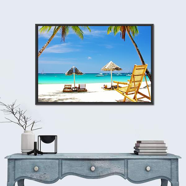 Tropical Beach View Canvas Wall Art-3 Horizontal-Gallery Wrap-25" x 16"-Tiaracle