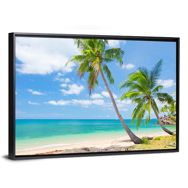 Tropical Beach With Coconut Palm Canvas Wall Art-3 Horizontal-Gallery Wrap-25" x 16"-Tiaracle