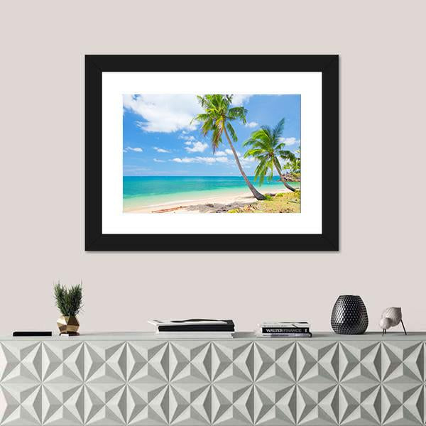 Tropical Beach With Coconut Palm Canvas Wall Art-3 Horizontal-Gallery Wrap-25" x 16"-Tiaracle