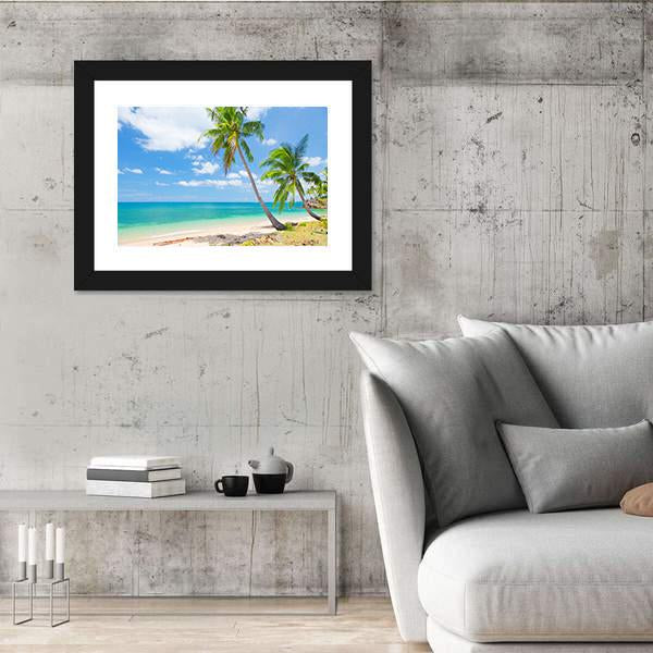 Tropical Beach With Coconut Palm Canvas Wall Art-3 Horizontal-Gallery Wrap-25" x 16"-Tiaracle