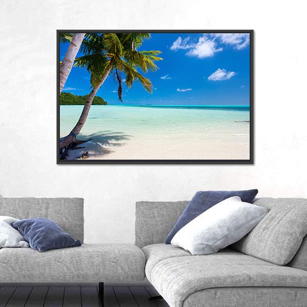 Tropical Beach With Palm Trees At Palau Canvas Wall Art-1 Piece-Floating Frame-24" x 16"-Tiaracle