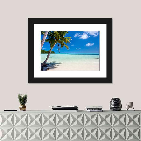 Tropical Beach With Palm Trees At Palau Canvas Wall Art-3 Horizontal-Gallery Wrap-25" x 16"-Tiaracle