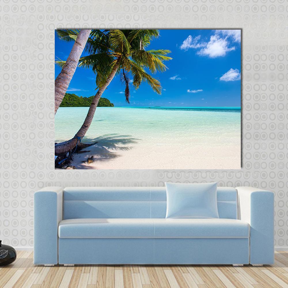Tropical Beach With Palm Trees At Palau Canvas Wall Art-1 Piece-Gallery Wrap-48" x 32"-Tiaracle