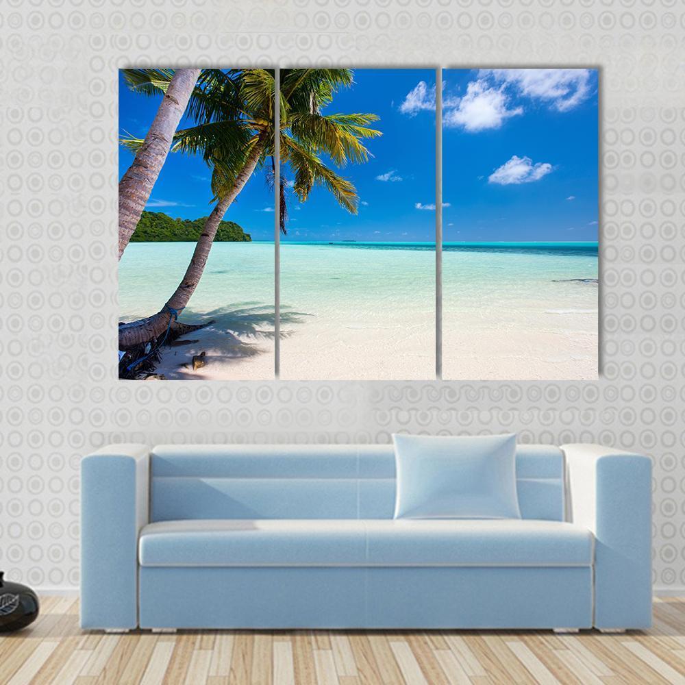 Tropical Beach With Palm Trees At Palau Canvas Wall Art-3 Horizontal-Gallery Wrap-37" x 24"-Tiaracle