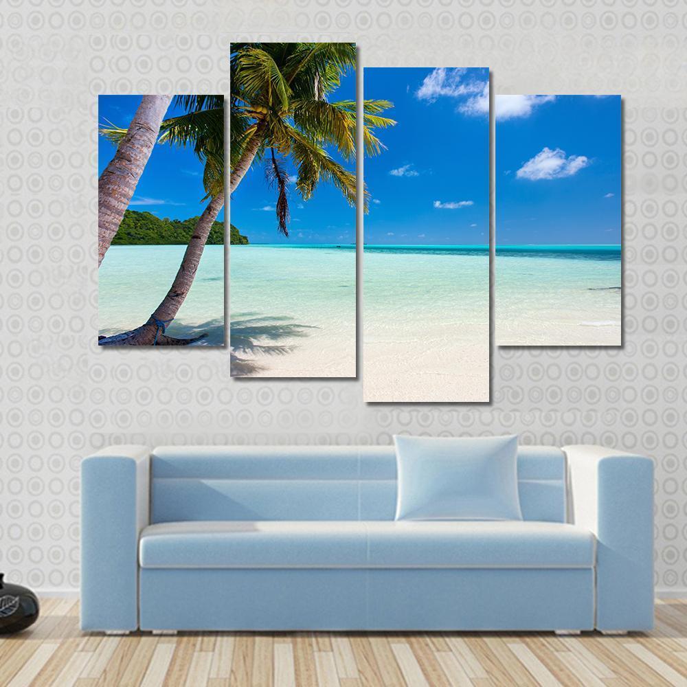 Tropical Beach With Palm Trees At Palau Canvas Wall Art-4 Pop-Gallery Wrap-50" x 32"-Tiaracle