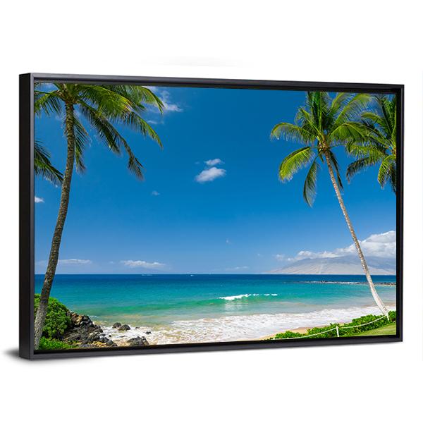 Tropical Beach With Palm Trees Canvas Wall Art-3 Horizontal-Gallery Wrap-25" x 16"-Tiaracle