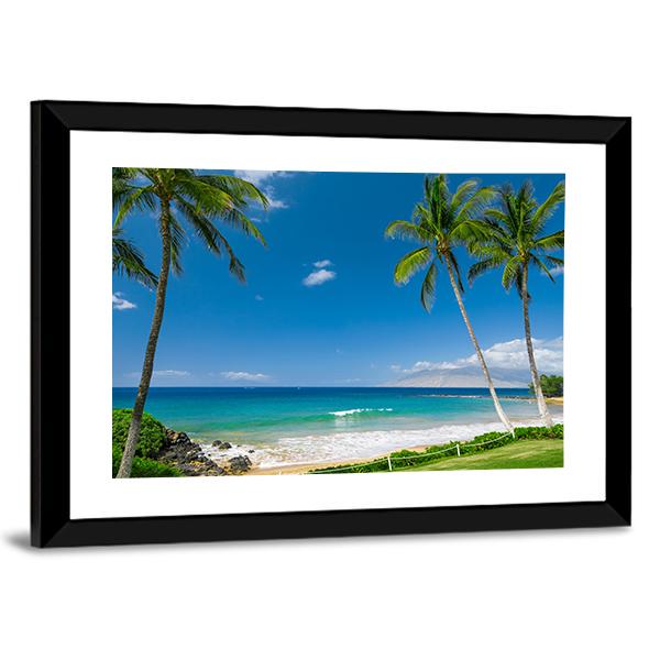 Tropical Beach With Palm Trees Canvas Wall Art-3 Horizontal-Gallery Wrap-25" x 16"-Tiaracle
