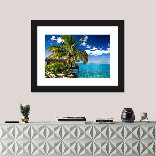 Tropical Bungalow & Palm Tree Canvas Wall Art-3 Horizontal-Gallery Wrap-25" x 16"-Tiaracle