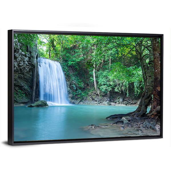 Tropical Erawan Waterfall Canvas Wall Art-3 Horizontal-Gallery Wrap-25" x 16"-Tiaracle