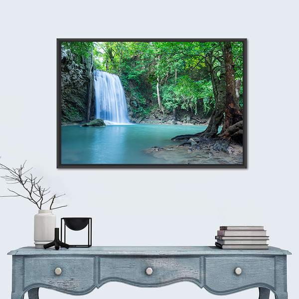 Tropical Erawan Waterfall Canvas Wall Art-3 Horizontal-Gallery Wrap-25" x 16"-Tiaracle