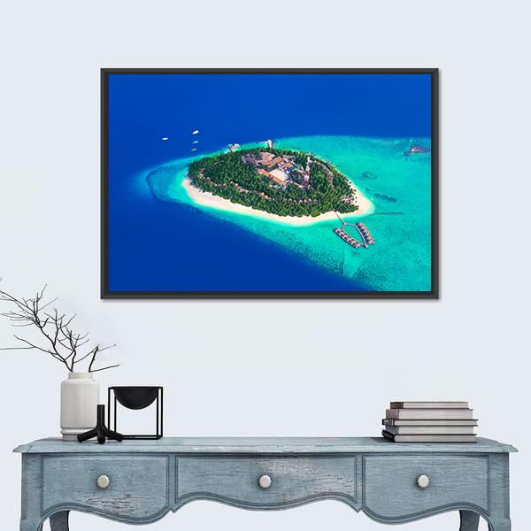 Tropical Island At Maldives Panoramic Canvas Wall Art-1 Piece-36" x 12"-Tiaracle