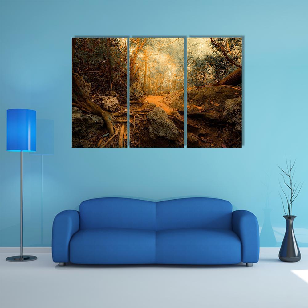 Tropical Jungle Forest Canvas Wall Art-3 Horizontal-Gallery Wrap-37" x 24"-Tiaracle