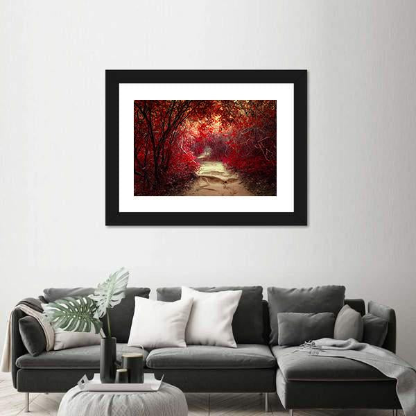 Tropical Jungle Forest With Tunnel And Path Way Through Lush Canvas Wall Art-1 Piece-Framed Print-20" x 16"-Tiaracle