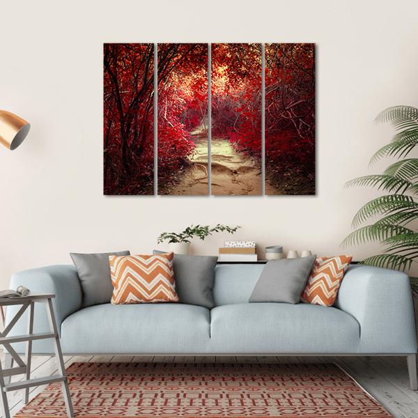 Tropical Jungle Forest With Tunnel And Path Way Through Lush Canvas Wall Art-4 Horizontal-Gallery Wrap-34" x 24"-Tiaracle