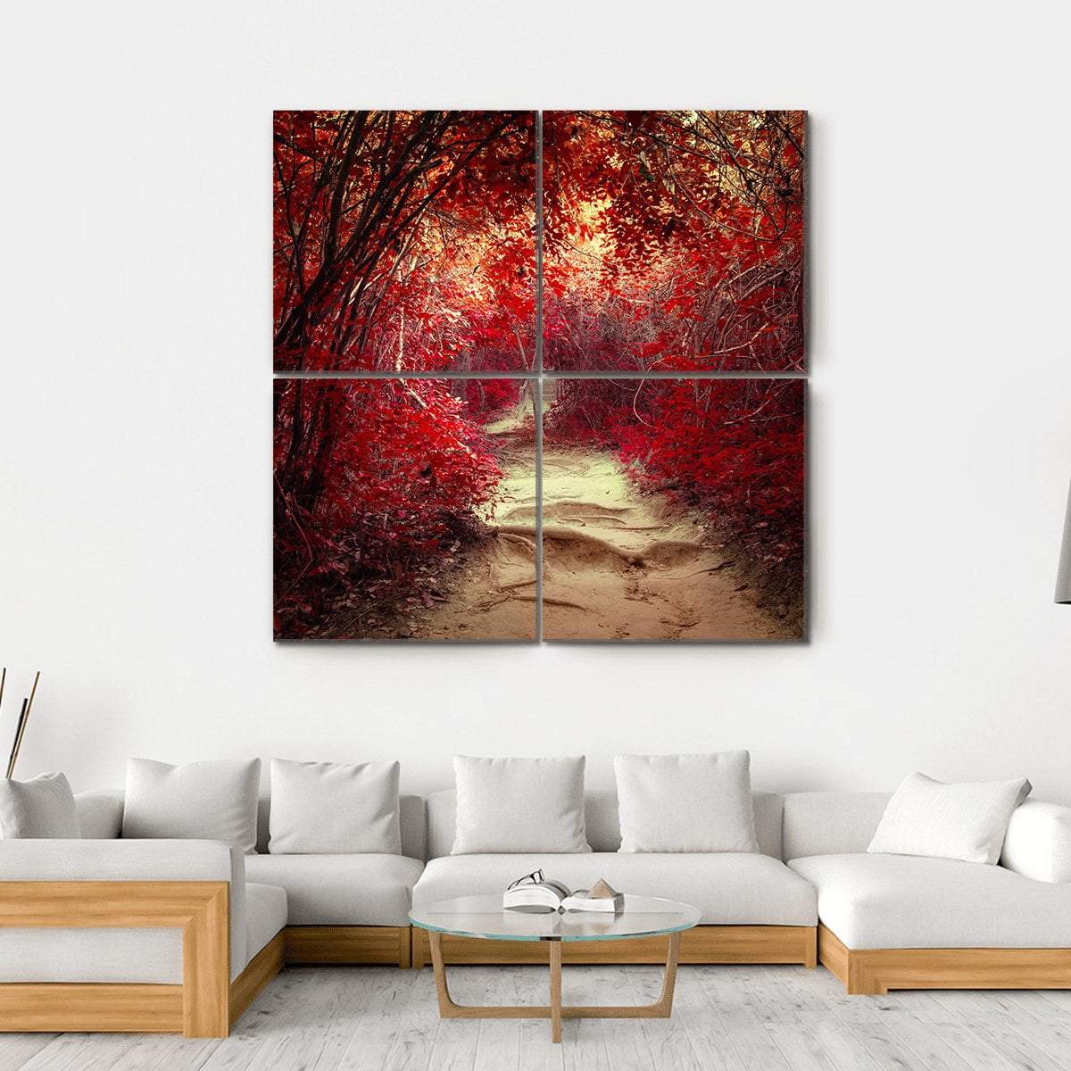 Tropical Jungle Forest With Tunnel And Path Way Through Lush Canvas Wall Art-4 Square-Gallery Wrap-17" x 17"-Tiaracle