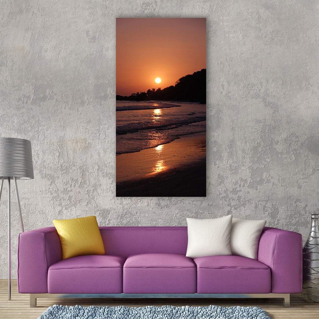 Tropical Paradise Beach Shore At Sunset Vertical Canvas Wall Art-1 Vertical-Gallery Wrap-12" x 24"-Tiaracle