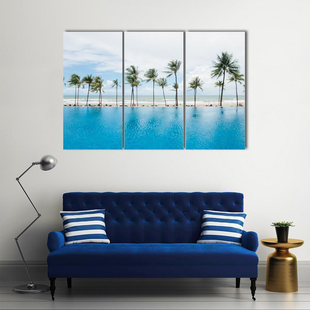 Tropical Sea And Coconut Trees On Beach Canvas Wall Art-3 Horizontal-Gallery Wrap-37" x 24"-Tiaracle
