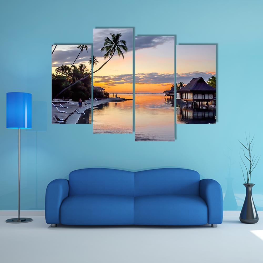 Tropical Sunset At Moorea Canvas Wall Art-4 Pop-Gallery Wrap-50" x 32"-Tiaracle