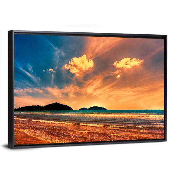Tropical Sunset On The Beach Of Hainan Island Canvas Wall Art-5 Horizontal-Gallery Wrap-22" x 12"-Tiaracle