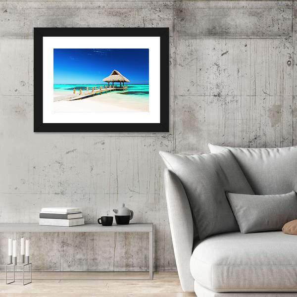 Tropical white Sandy Beach In Punta Cana Panoramic Canvas Wall Art-1 Piece-36" x 12"-Tiaracle