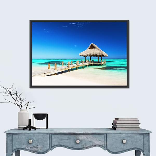 Tropical white Sandy Beach In Punta Cana Panoramic Canvas Wall Art-1 Piece-36" x 12"-Tiaracle