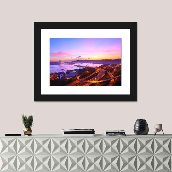 Tsing Ma Bridge At Sunset Moment Canvas Wall Art-5 Horizontal-Gallery Wrap-22" x 12"-Tiaracle