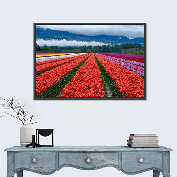 Tulip Festival In Chilliwack Panoramic Canvas Wall Art-1 Piece-36" x 12"-Tiaracle