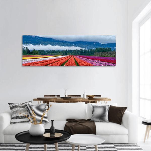 Tulip Festival In Chilliwack Panoramic Canvas Wall Art-1 Piece-36" x 12"-Tiaracle
