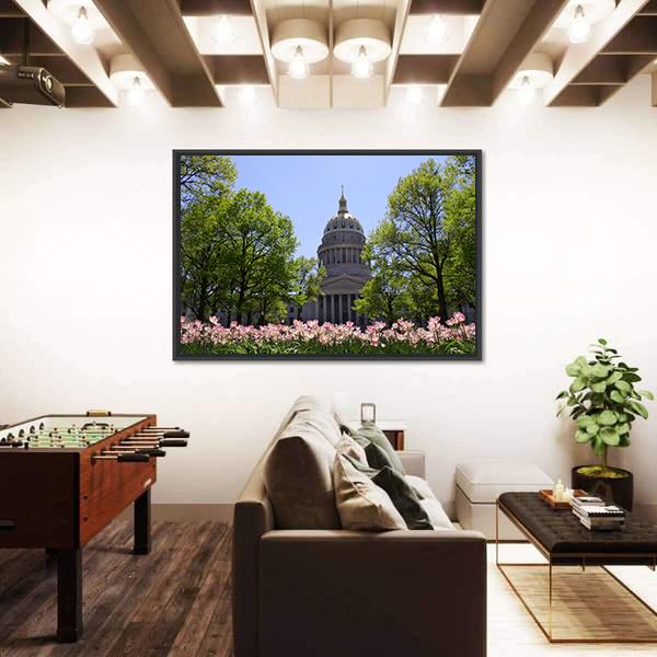 Tulip Garden In Front Of West Virginia Capital Canvas Wall Art-5 Horizontal-Gallery Wrap-22" x 12"-Tiaracle