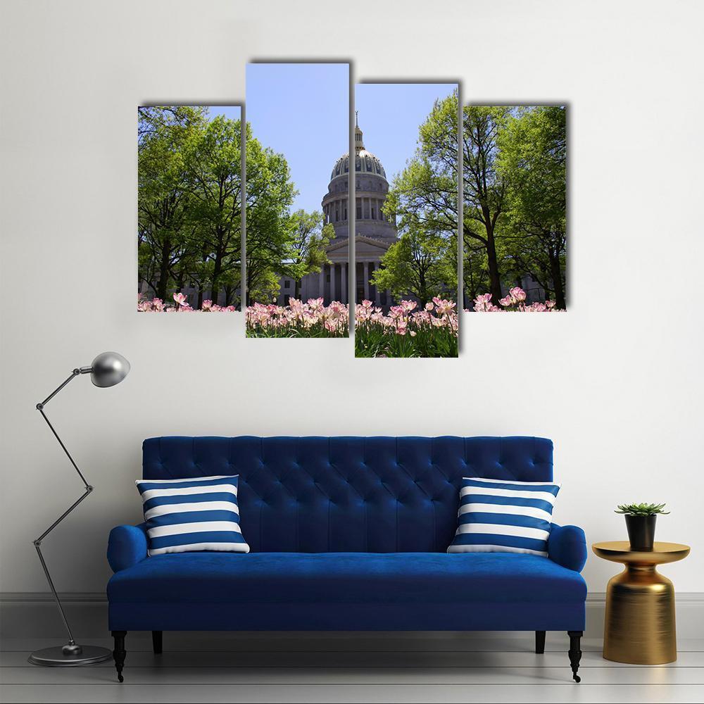 Tulip Garden In Front Of West Virginia Capital Canvas Wall Art-4 Pop-Gallery Wrap-50" x 32"-Tiaracle