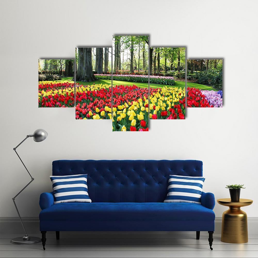 Tulips & Spring Hyacinths Canvas Wall Art-5 Star-Gallery Wrap-62" x 32"-Tiaracle