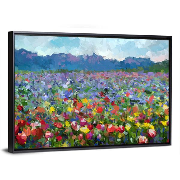 Tulips Flowers Blossom In The Meadow Canvas Wall Art-3 Horizontal-Gallery Wrap-25" x 16"-Tiaracle