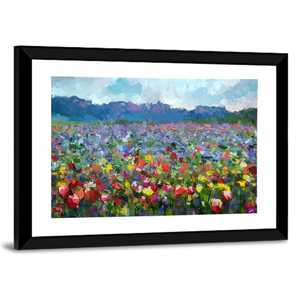 Tulips Flowers Blossom In The Meadow Canvas Wall Art-3 Horizontal-Gallery Wrap-25" x 16"-Tiaracle