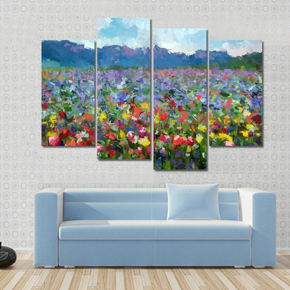 Tulips Flowers Blossom In The Meadow Canvas Wall Art-4 Pop-Gallery Wrap-50" x 32"-Tiaracle