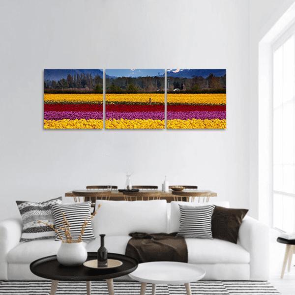 Tulips Flowers Daffodils Panoramic Canvas Wall Art-3 Piece-25" x 08"-Tiaracle