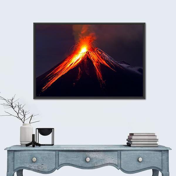 Tungurahua Volcano Eruption At Night Canvas Wall Art-5 Horizontal-Gallery Wrap-22" x 12"-Tiaracle
