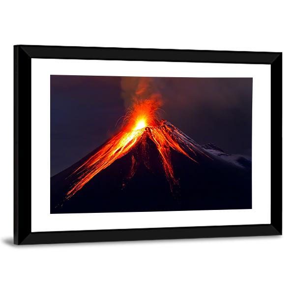 Tungurahua Volcano Eruption At Night Canvas Wall Art-5 Horizontal-Gallery Wrap-22" x 12"-Tiaracle