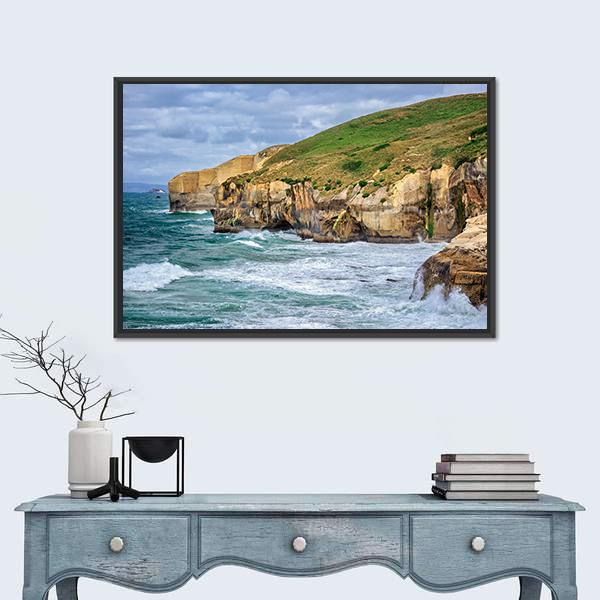 Tunnel Beach At Dunedin Canvas Wall Art-3 Horizontal-Gallery Wrap-25" x 16"-Tiaracle
