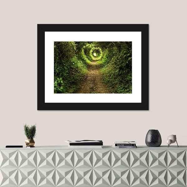 Tunnel Like Path Covered With Bushes And Trees Canvas Wall Art-3 Horizontal-Gallery Wrap-25" x 16"-Tiaracle