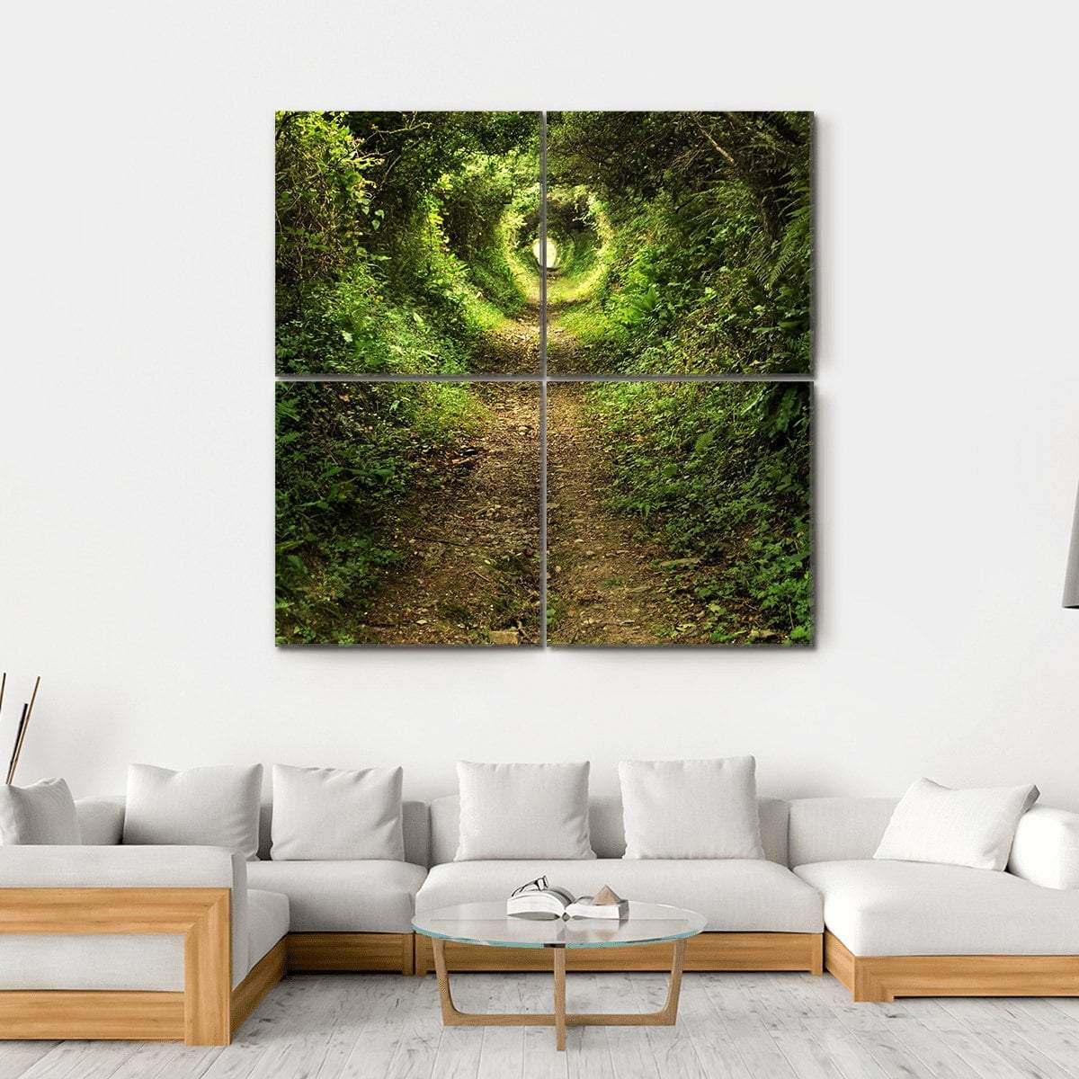 Tunnel Like Path Covered With Bushes And Trees Canvas Wall Art-4 Square-Gallery Wrap-17" x 17"-Tiaracle
