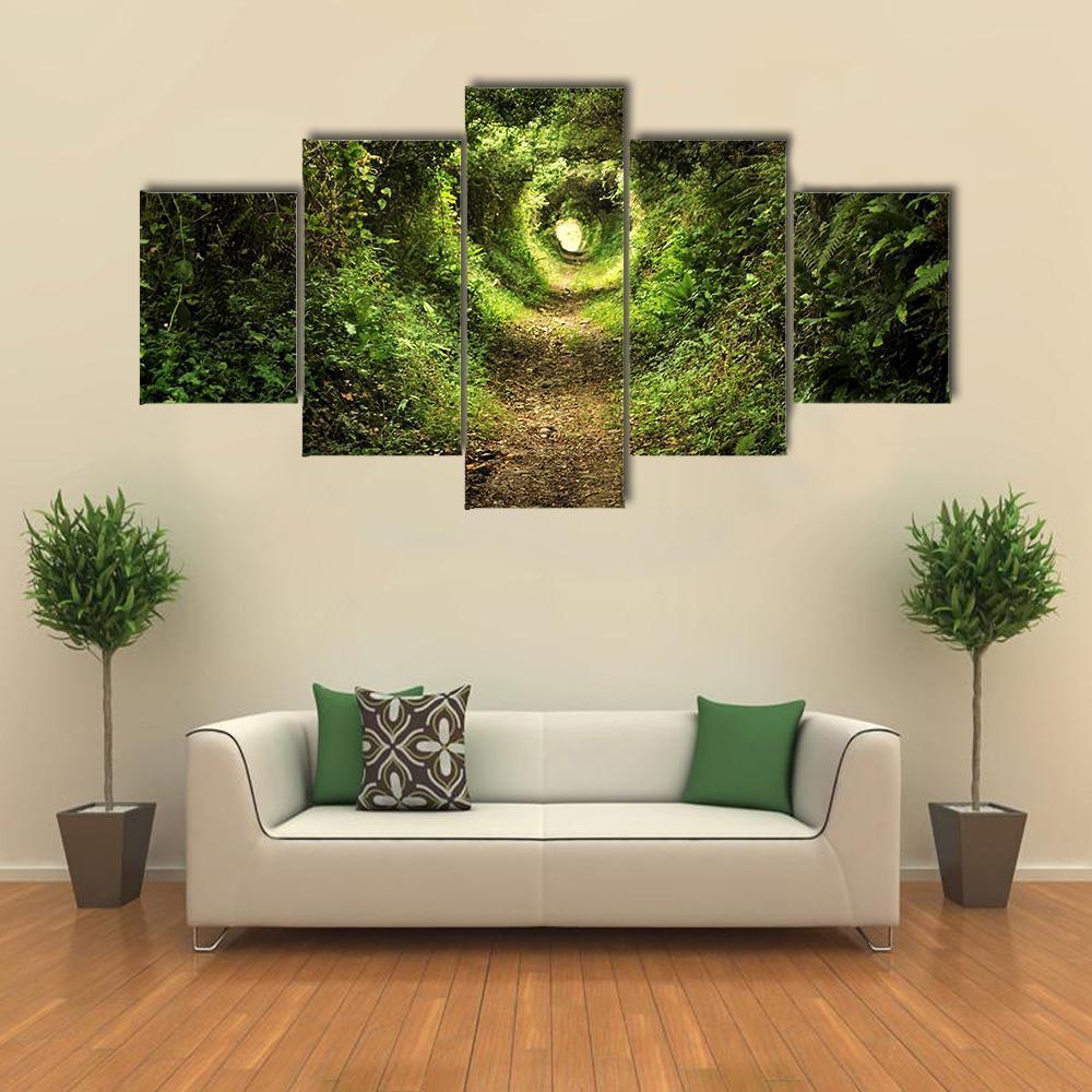 Tunnel Like Path Covered With Bushes And Trees Canvas Wall Art-5 Star-Gallery Wrap-62" x 32"-Tiaracle