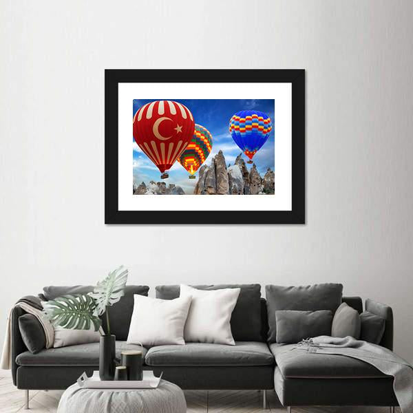 Turkey Flag On Hot Air Balloon Canvas Wall Art-1 Piece-Framed Print-20" x 16"-Tiaracle