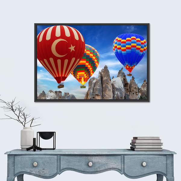 Turkey Flag On Hot Air Balloon Canvas Wall Art-3 Horizontal-Gallery Wrap-25" x 16"-Tiaracle