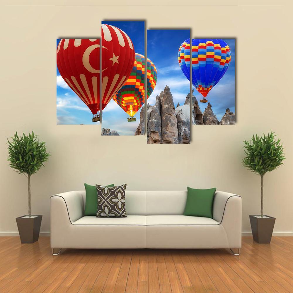 Turkey Flag On Hot Air Balloon Canvas Wall Art-4 Pop-Gallery Wrap-50" x 32"-Tiaracle