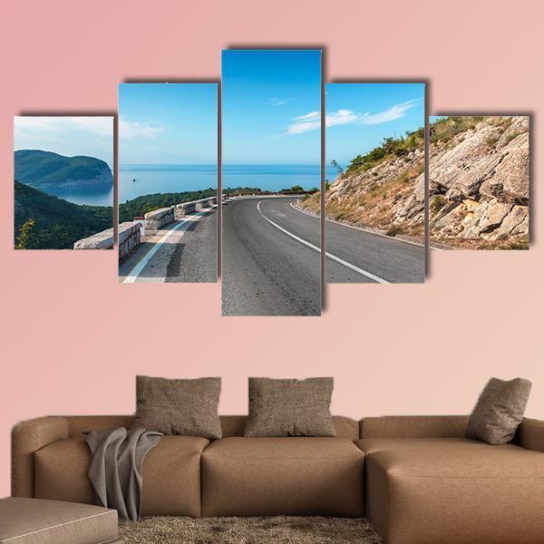 Turning Mountain Highway Canvas Wall Art-5 Star-Gallery Wrap-62" x 32"-Tiaracle