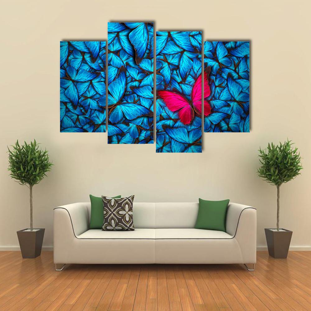 Turquoise Butterflies Canvas Wall Art-4 Pop-Gallery Wrap-34" x 20"-Tiaracle