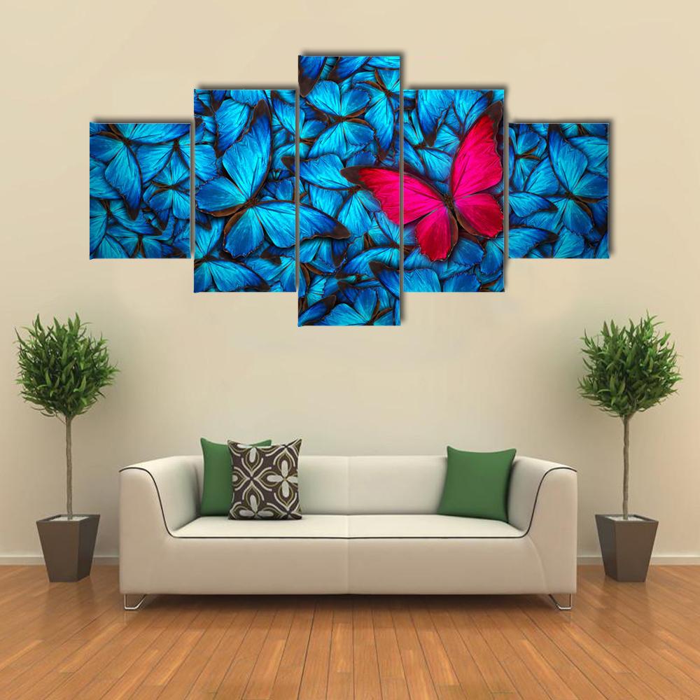 Turquoise Butterflies Canvas Wall Art-5 Star-Gallery Wrap-42" x 21"-Tiaracle