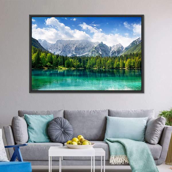 Turquoise Lake In Forest Canvas Wall Art-3 Horizontal-Gallery Wrap-25" x 16"-Tiaracle