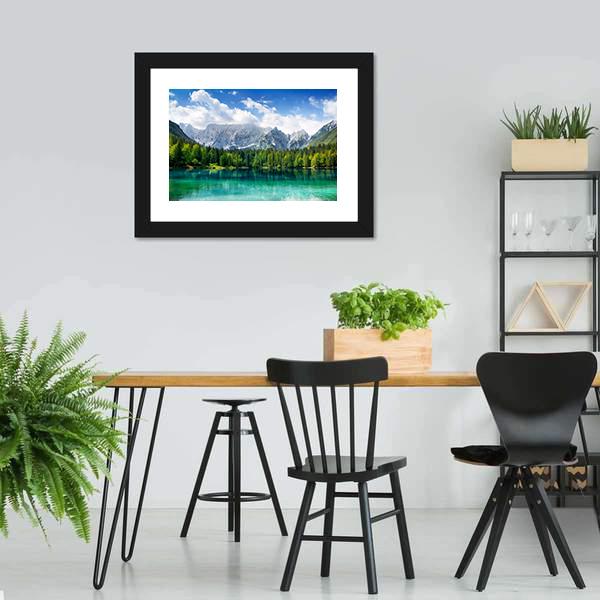 Turquoise Lake In Forest Canvas Wall Art-3 Horizontal-Gallery Wrap-25" x 16"-Tiaracle